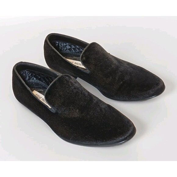 Steve Madden Men's Laight Slip-On Loafer Black Velvet Satin Lined Size 8 EUC - Picture 1 of 11
